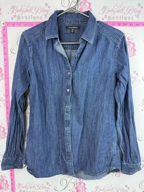 Port Authority shirt long sleeves denim look Medium Blue Denim Button-Up Shirt